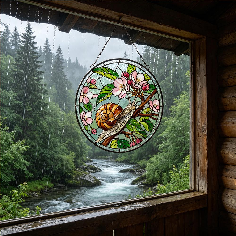 Snail Cherry Blossom Glass Suncatcher
