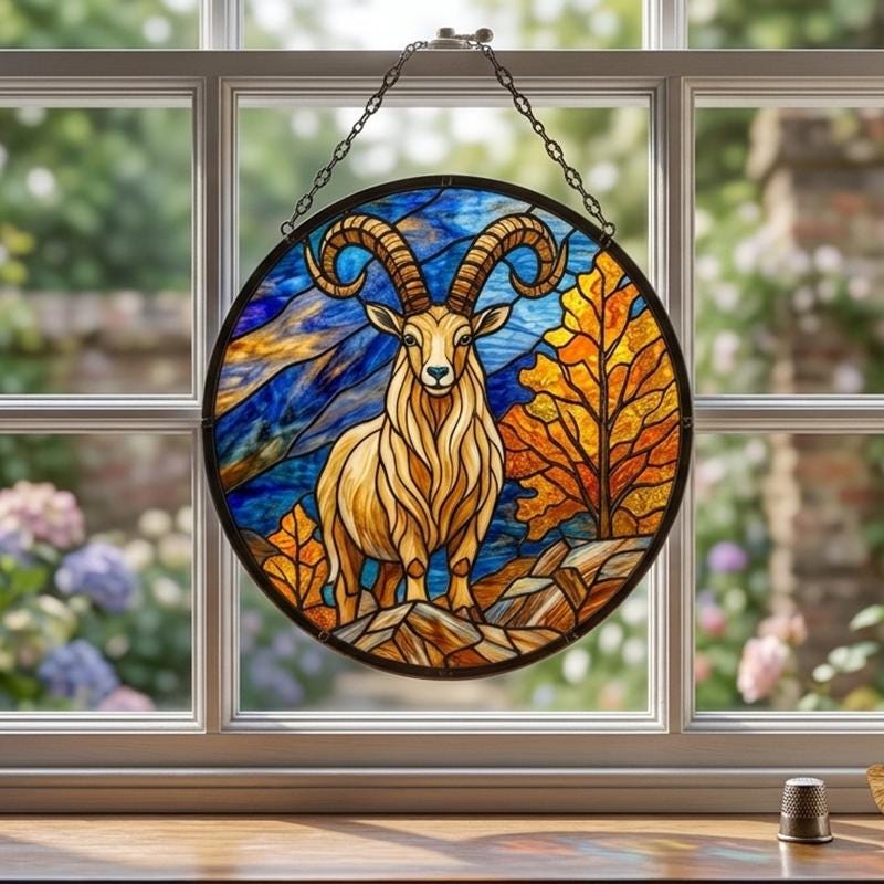 Mountain Ram Glass Suncatcher