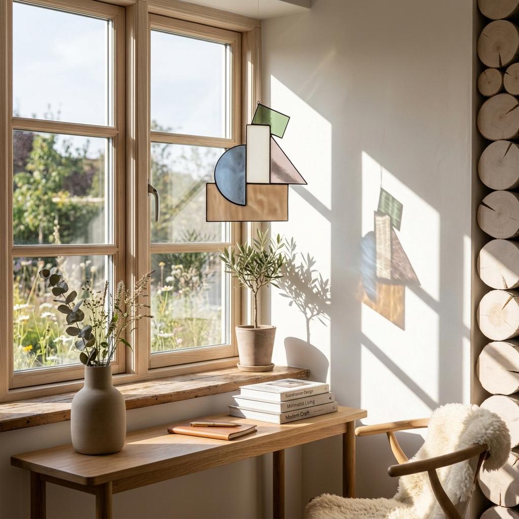 Sage and Mauve Geometric Glass Suncatcher