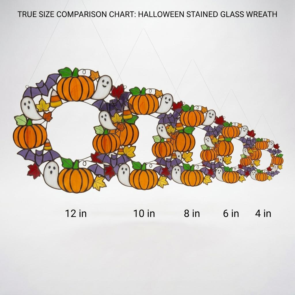 Ghost and Pumpkin Wreath Glass Suncatcher