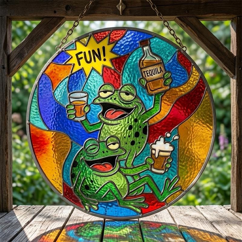Tequila Party Frog Glass Suncatcher