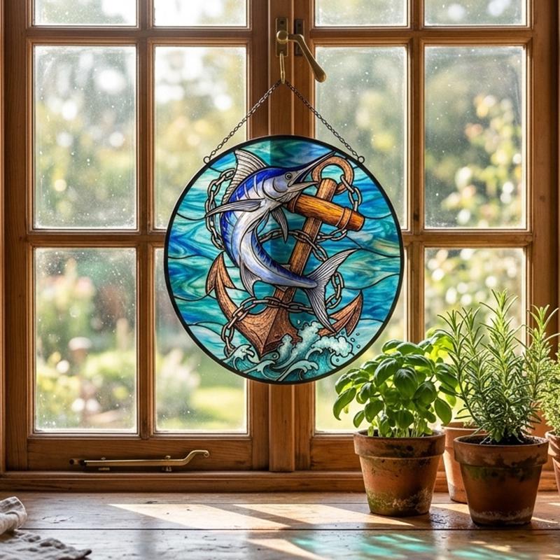 Marlin and Anchor Glass Suncatcher