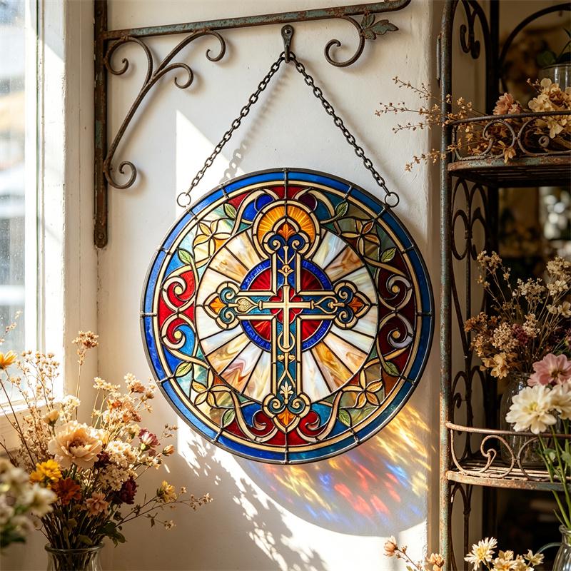 Christian Cross Glass Suncatcher