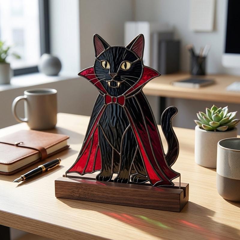 Vampire Cat Glass Decor