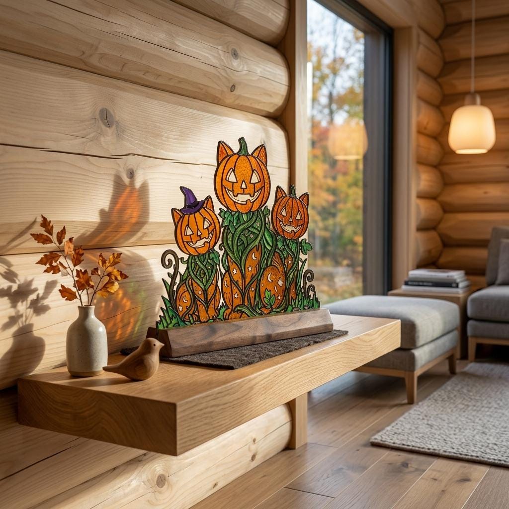Pumpkin Cat Trio Glass Decor