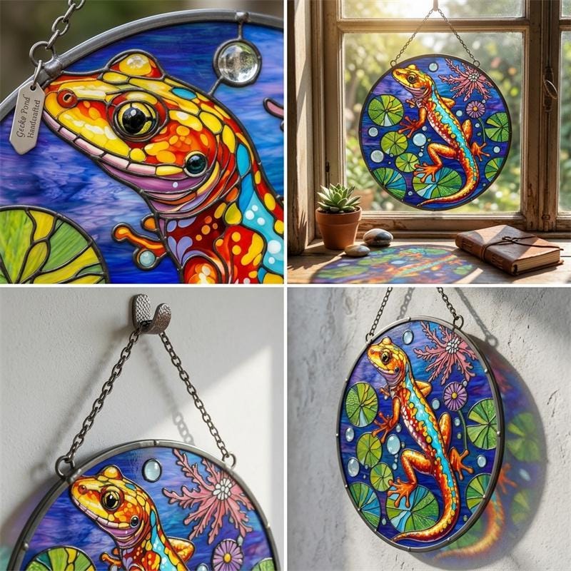 Colorful Gecko Glass Suncatcher