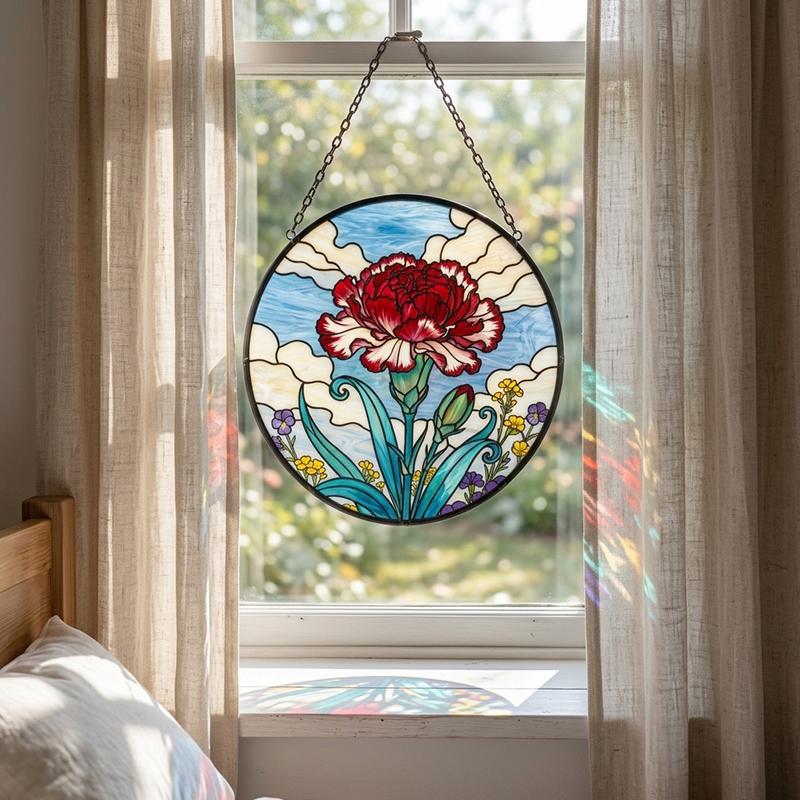 Red Carnation Glass Suncatcher