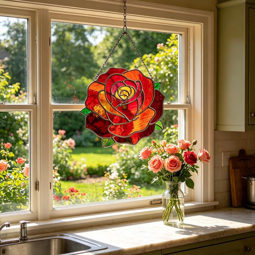 Colorful Rose Glass Art
