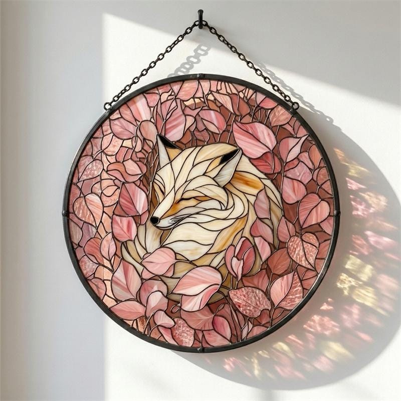 Floral Fox Glass Suncatcher