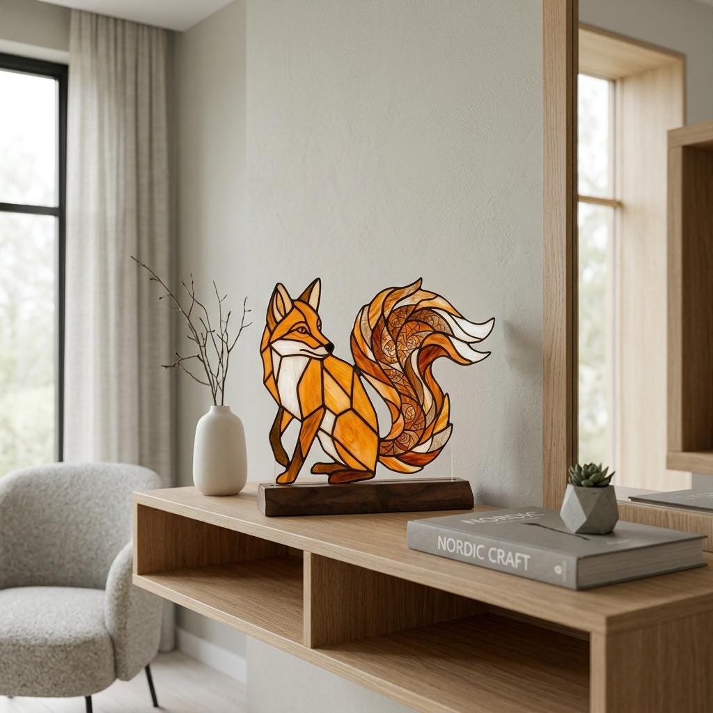 Spiral-Tail Fox Glass Decor