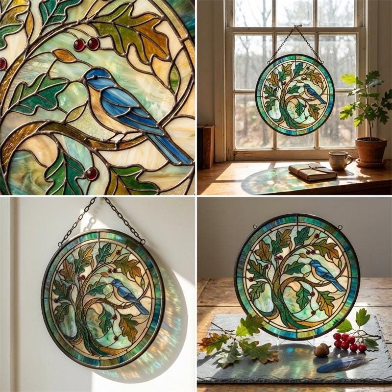 Bluebird Tree Glass Suncatcher