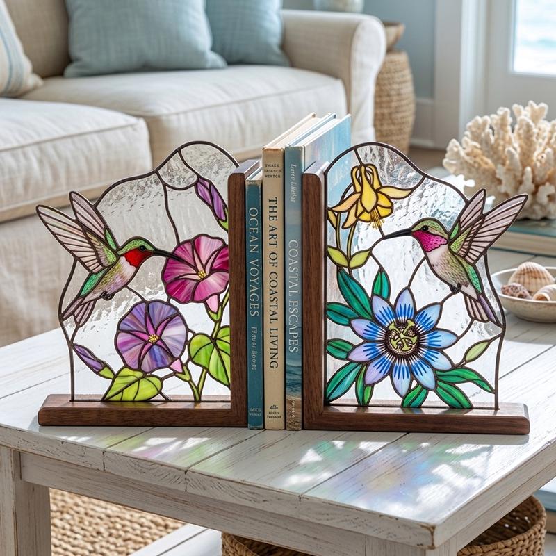 Hummingbird Glass Bookends