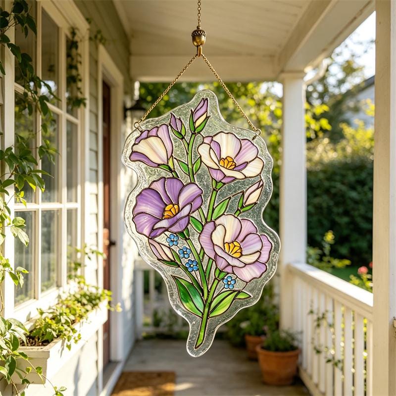 Purple Lisianthus Glass Suncatcher
