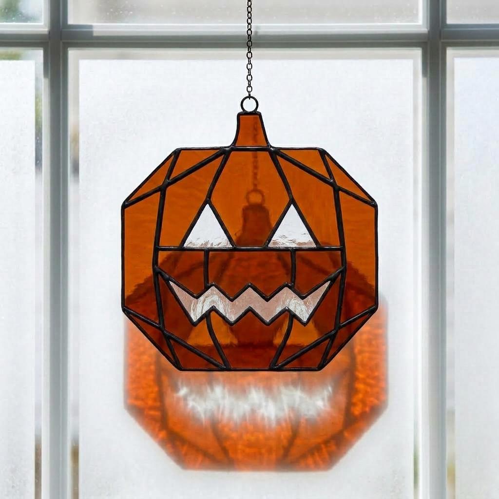 Geometric Pumpkin Glass Suncatcher
