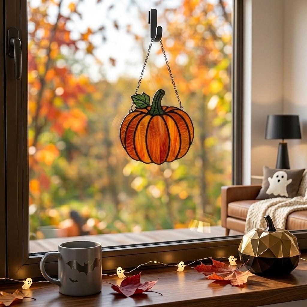 Autumn Harvest Pumpkin Glass Suncatcher