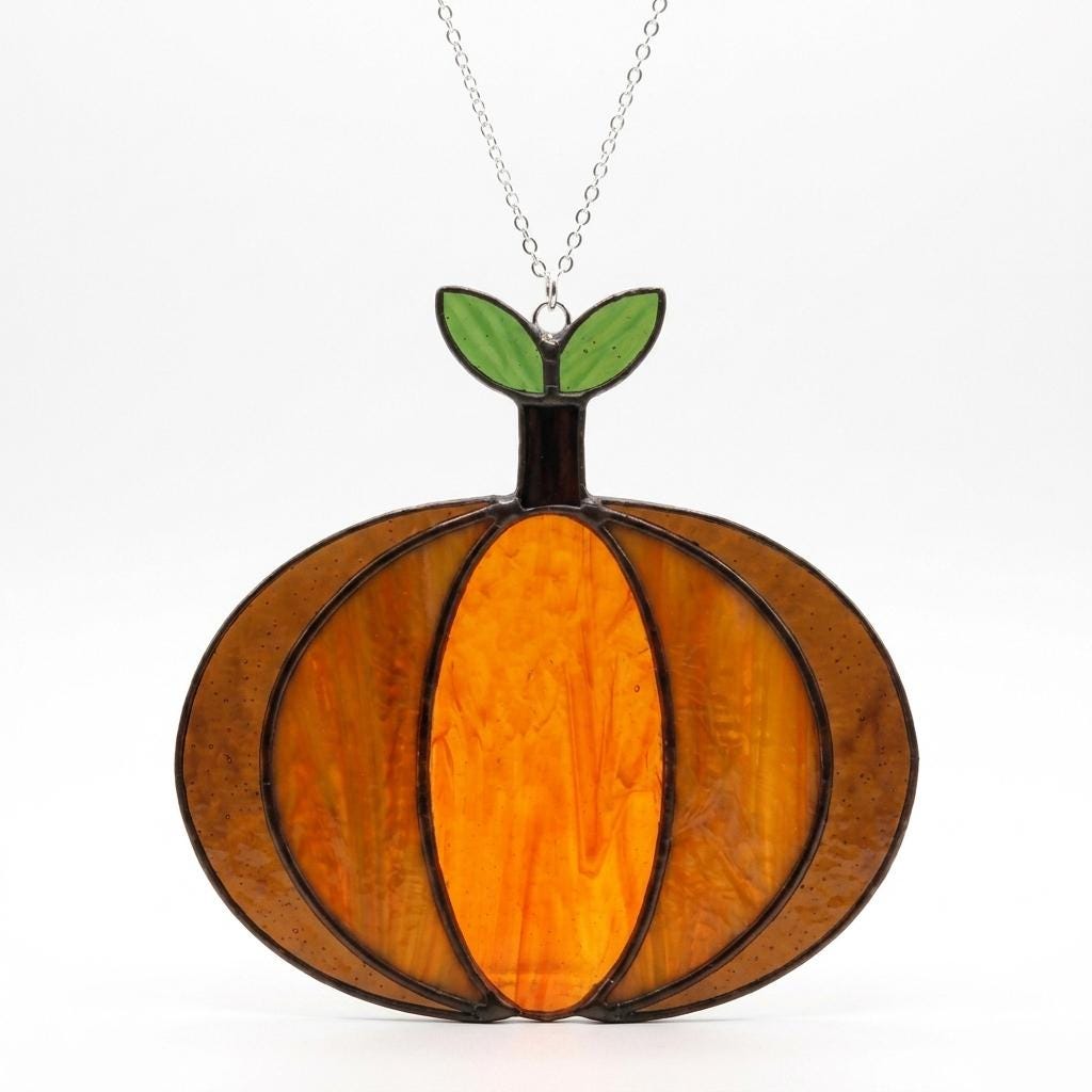 Orange Harvest Pumpkin Glass Suncatcher
