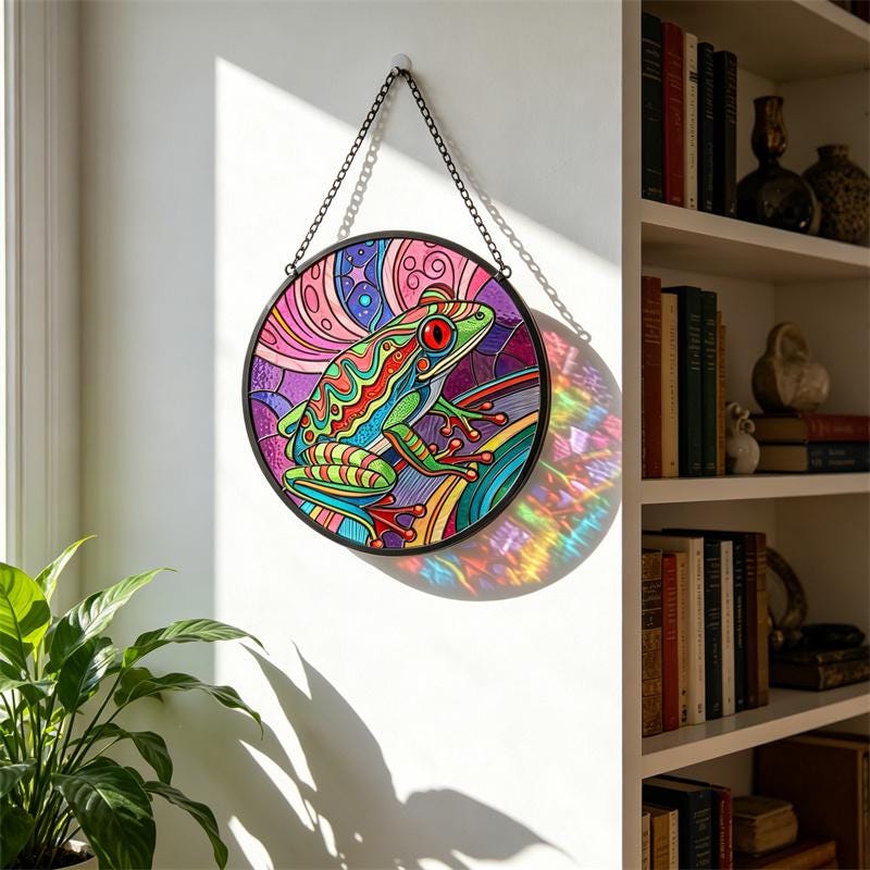 Colorful Tree Frog Glass Suncatcher