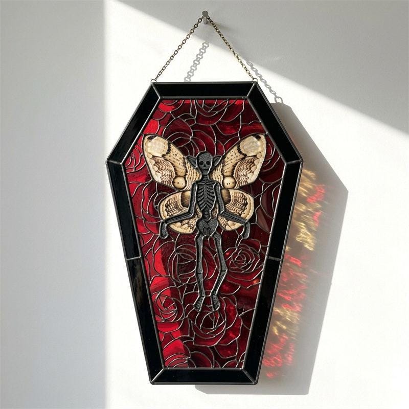 Skeleton Butterfly Coffin Glass Art
