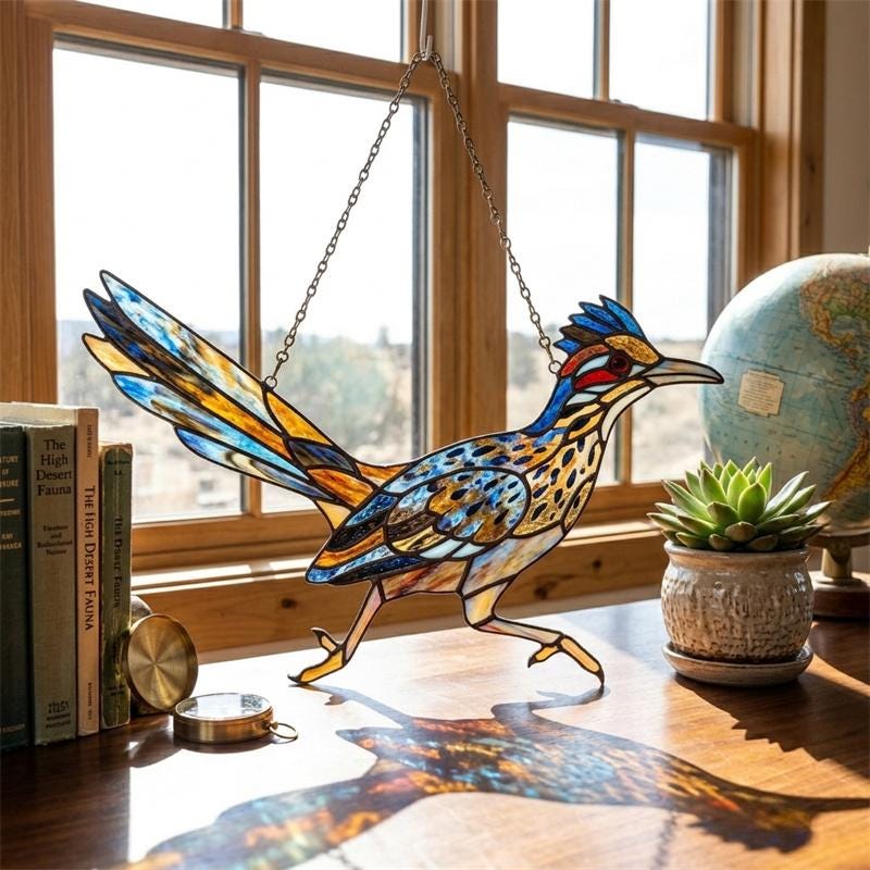 Desert Roadrunner Glass Suncatcher