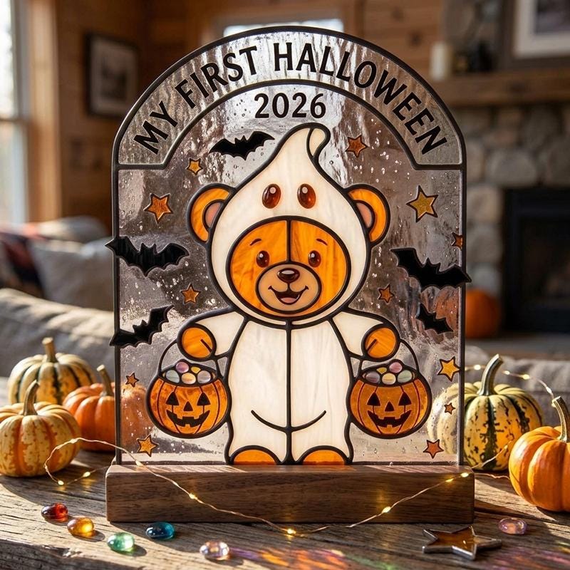 First Halloween Teddy Bear Glass Keepsake