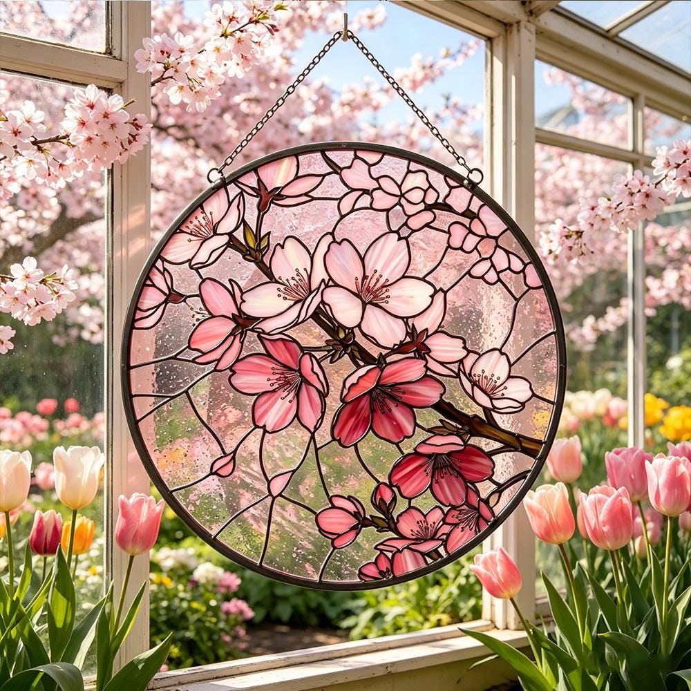 Cherry Blossom Glass Suncatcher