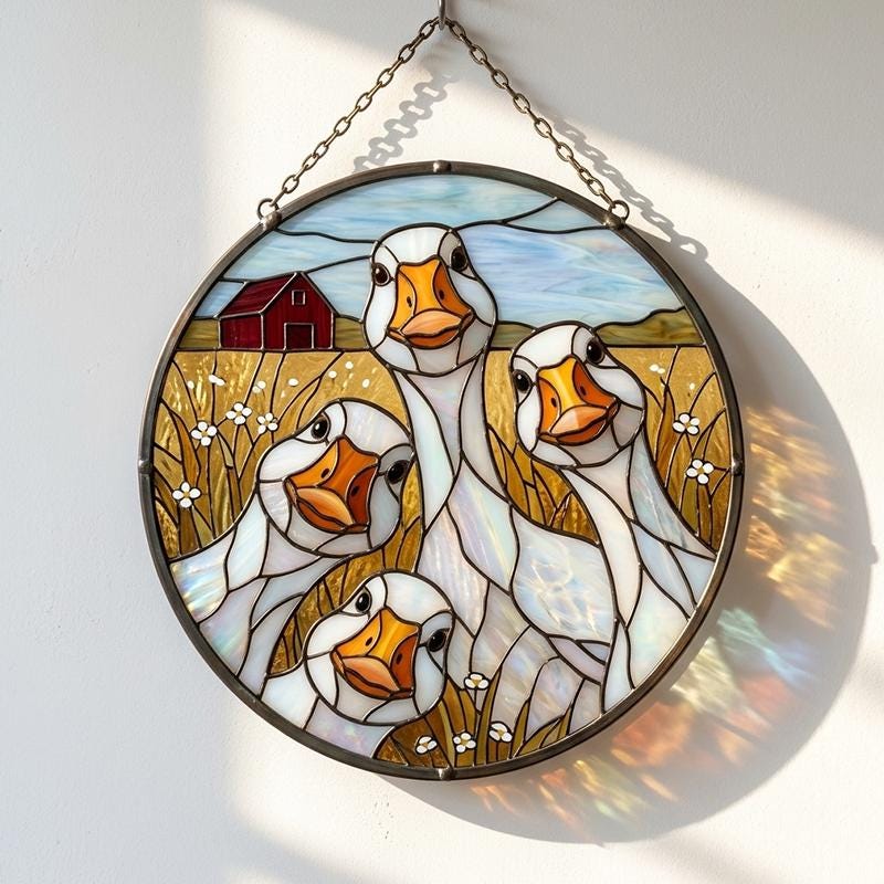 Goose Family Glass Suncatcher