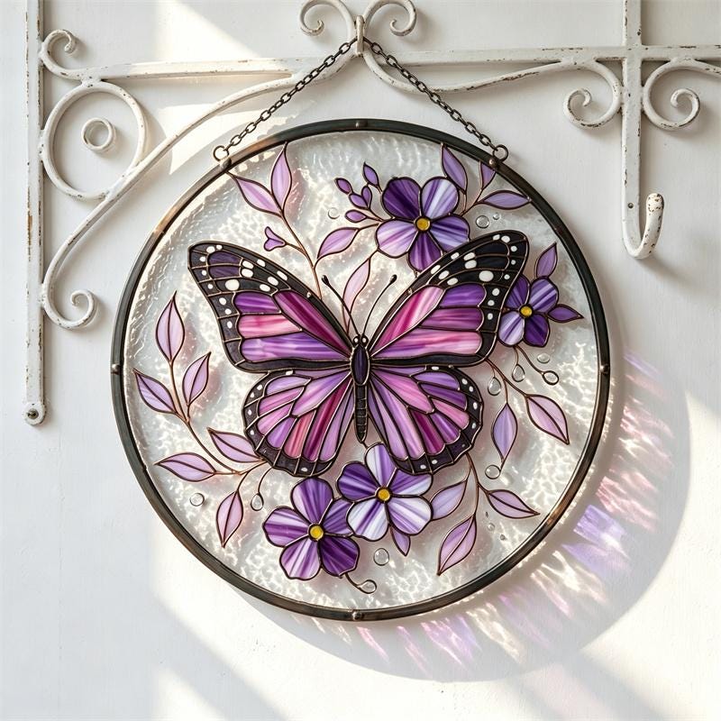 Purple Butterfly Glass Suncatcher