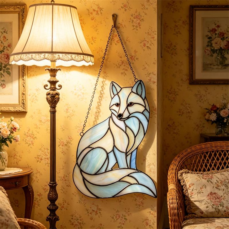 Blue and White Fox Glass Suncatcher