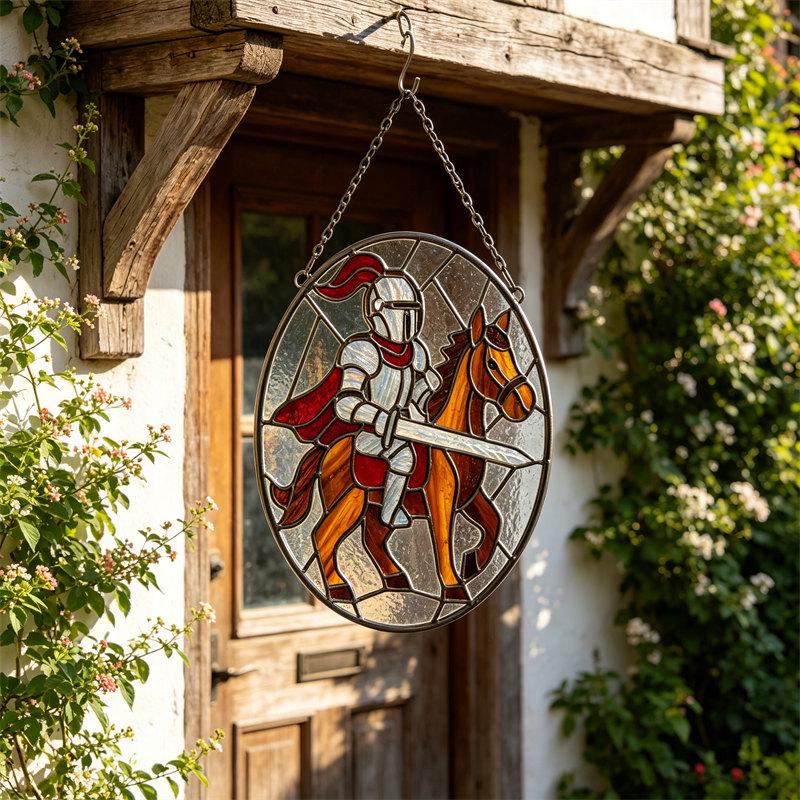 Knight on Horse Glass Wall Hanging