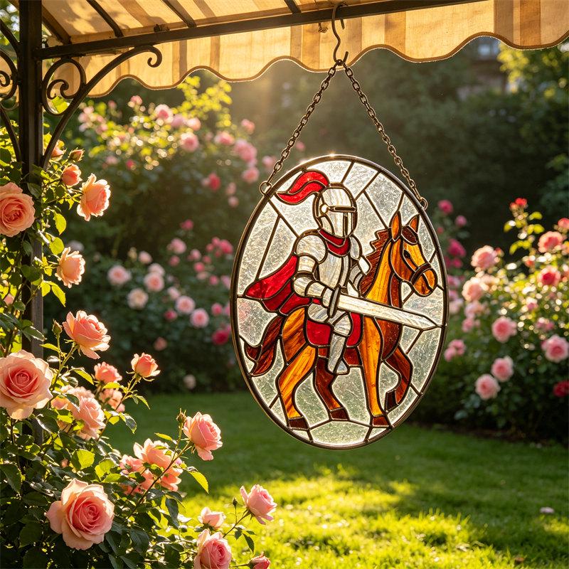 Knight on Horse Glass Wall Hanging