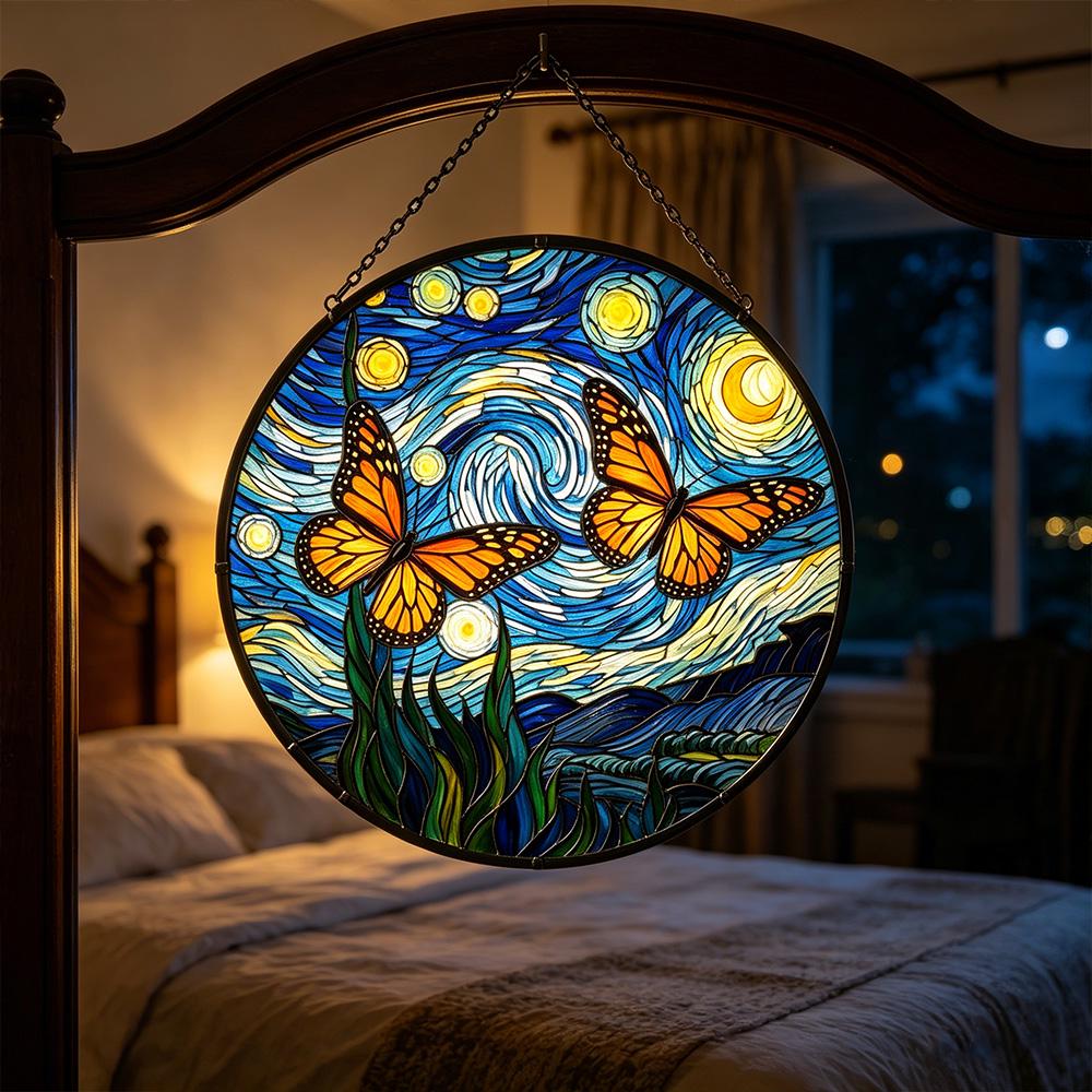 Starry Night Butterfly Glass Suncatcher