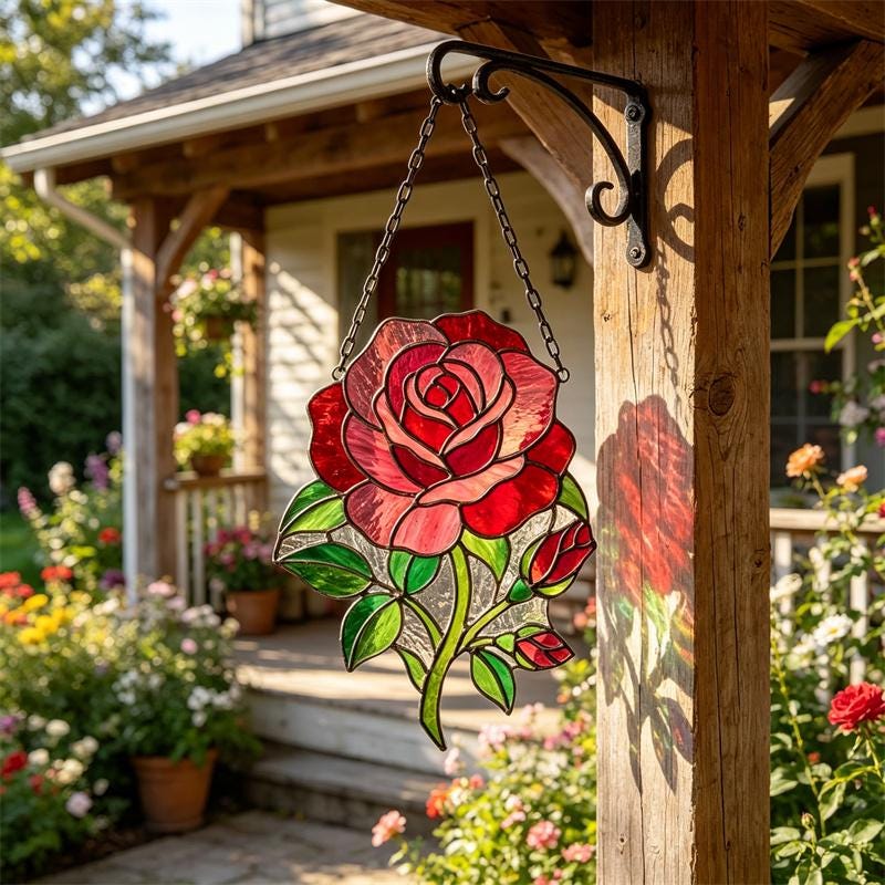 Red Rose Glass Suncatcher
