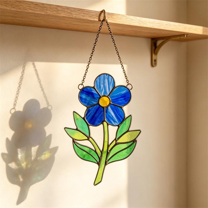 Blue Flower Glass Suncatcher