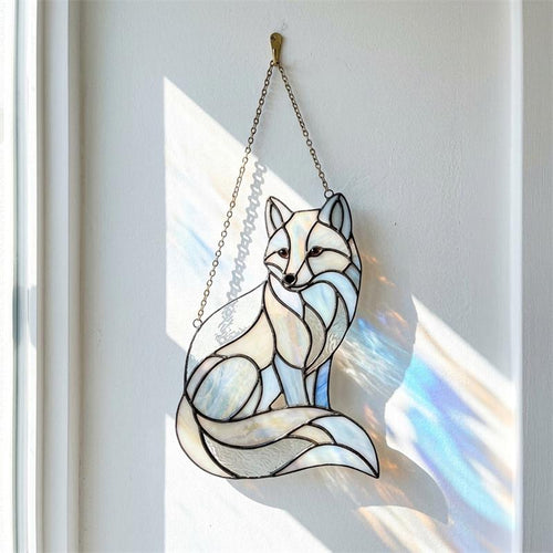 Blue and White Fox Glass Suncatcher