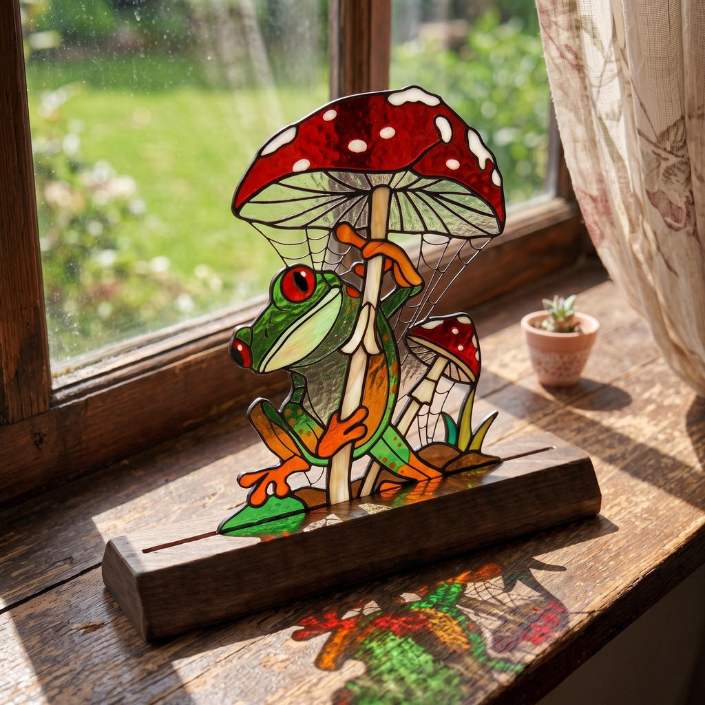 Frog and Mushroom Glass Decor