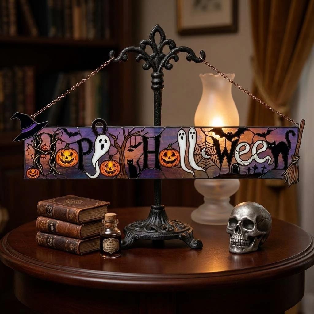 Happy Halloween Glass Suncatcher