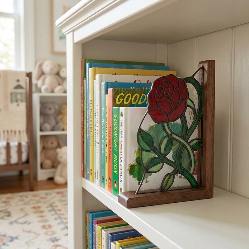 Rose and White Flower Glass Bookends