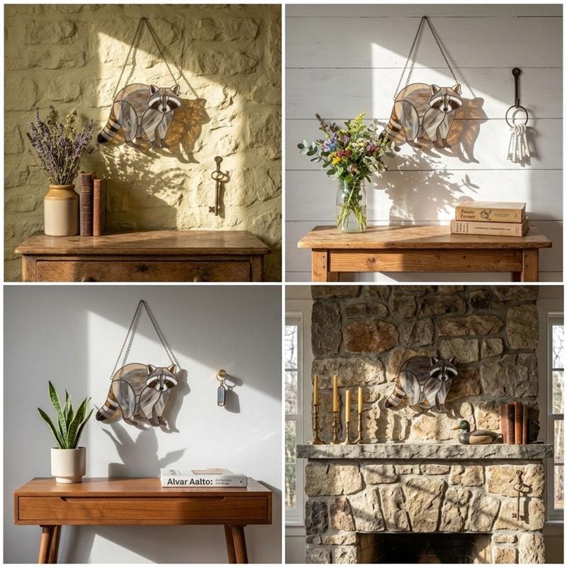 Woodland Raccoon Glass Suncatcher