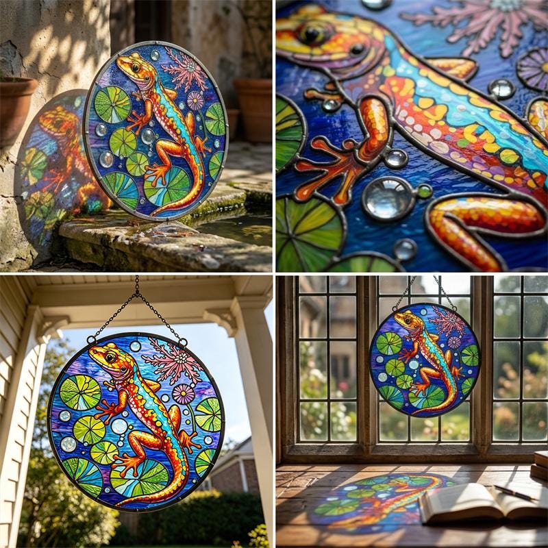 Colorful Gecko Glass Suncatcher