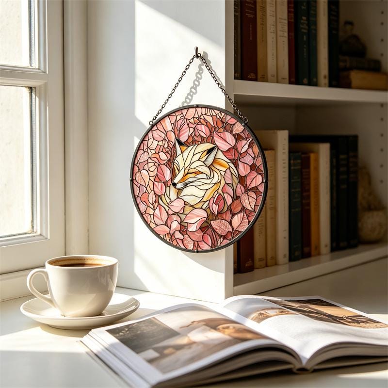 Floral Fox Glass Suncatcher