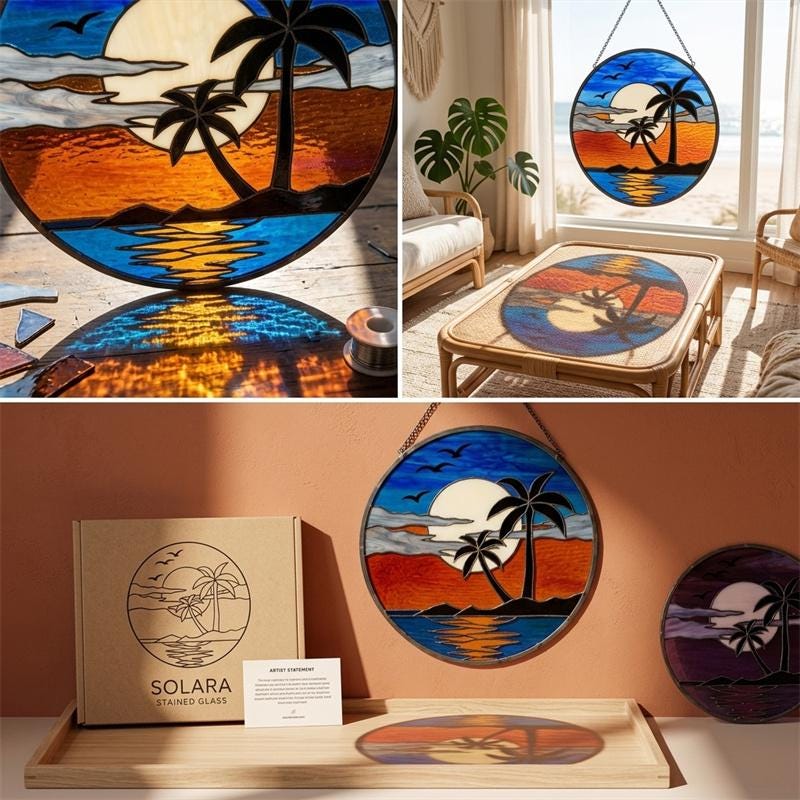 Palm Sunset Glass Suncatcher