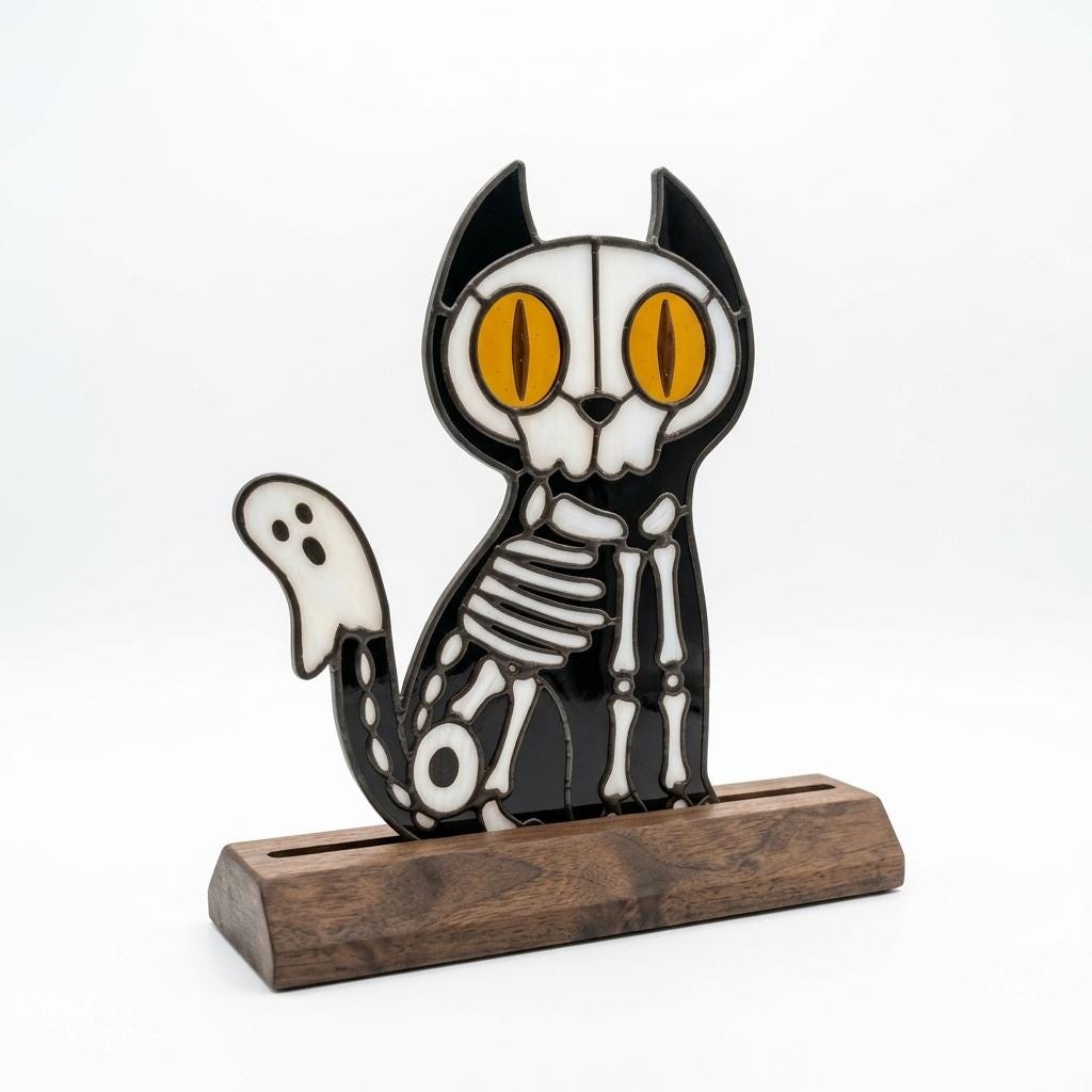 Skeleton Cat Glass Decor