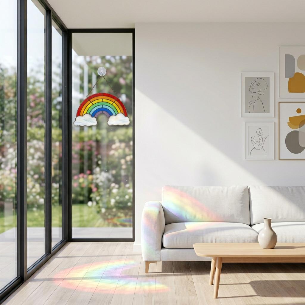 Rainbow and Clouds Glass Art