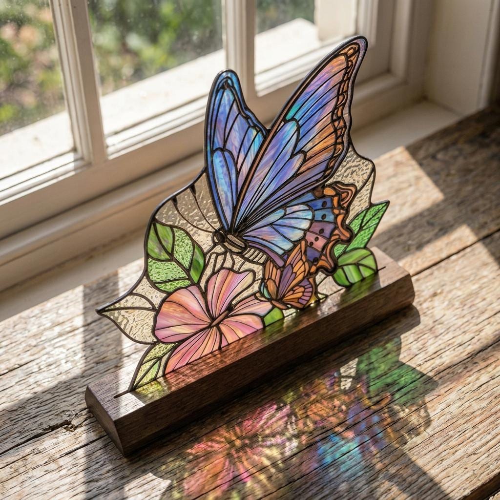 Blue Butterfly Garden Glass Decor