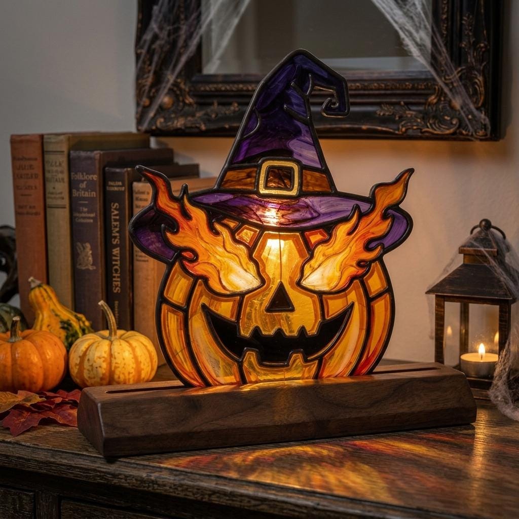 Witch Hat Pumpkin Glass Decor