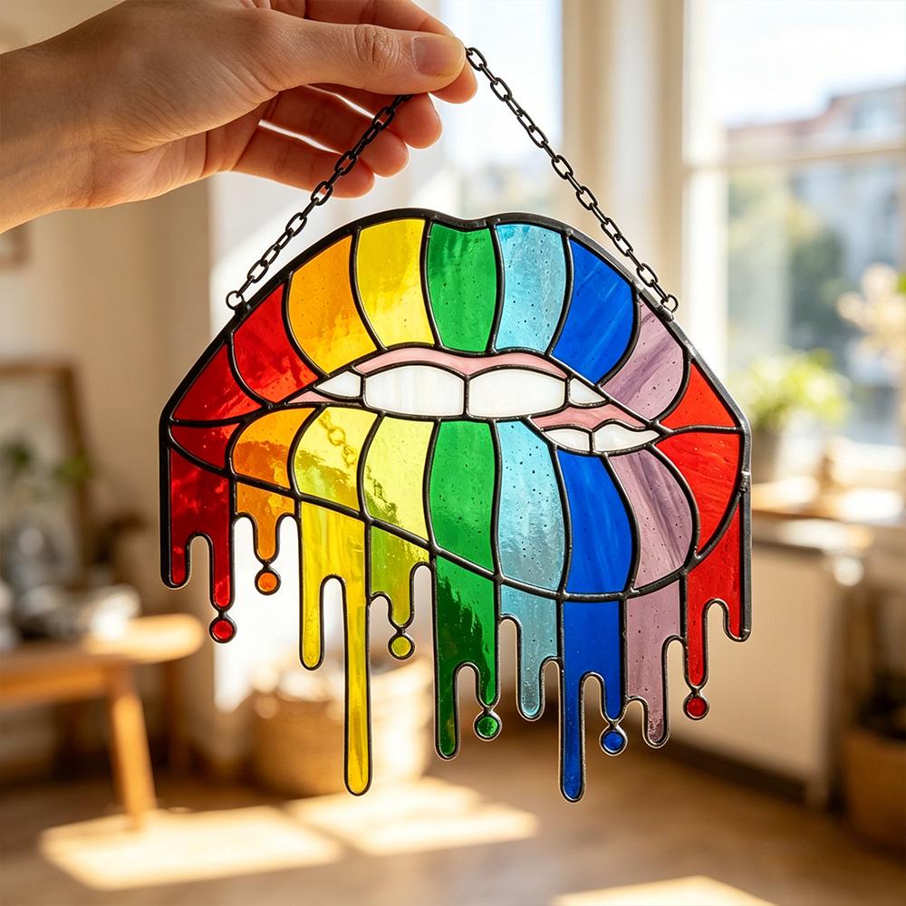 Rainbow Lips Glass Art