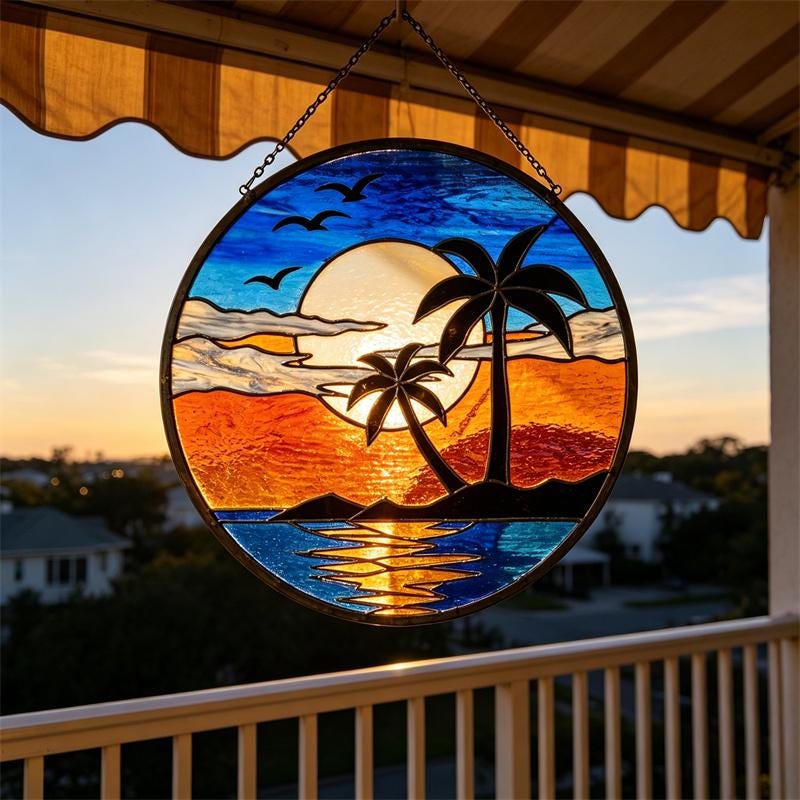 Palm Sunset Glass Suncatcher