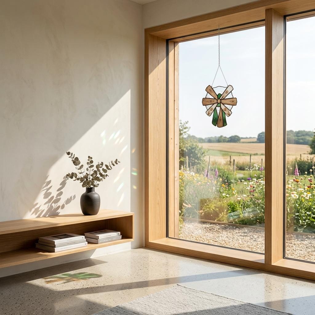 Dutch Windmill Glass Suncatcher
