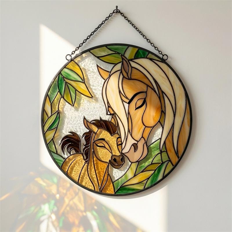 Mare and Foal Glass Suncatcher