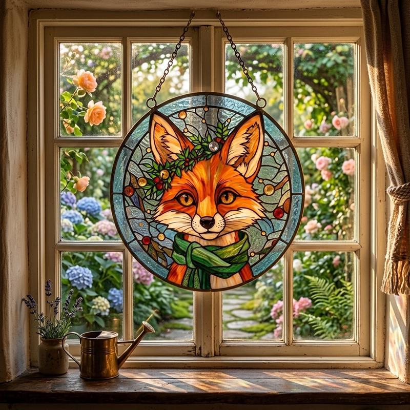 Christmas Fox Glass Suncatcher